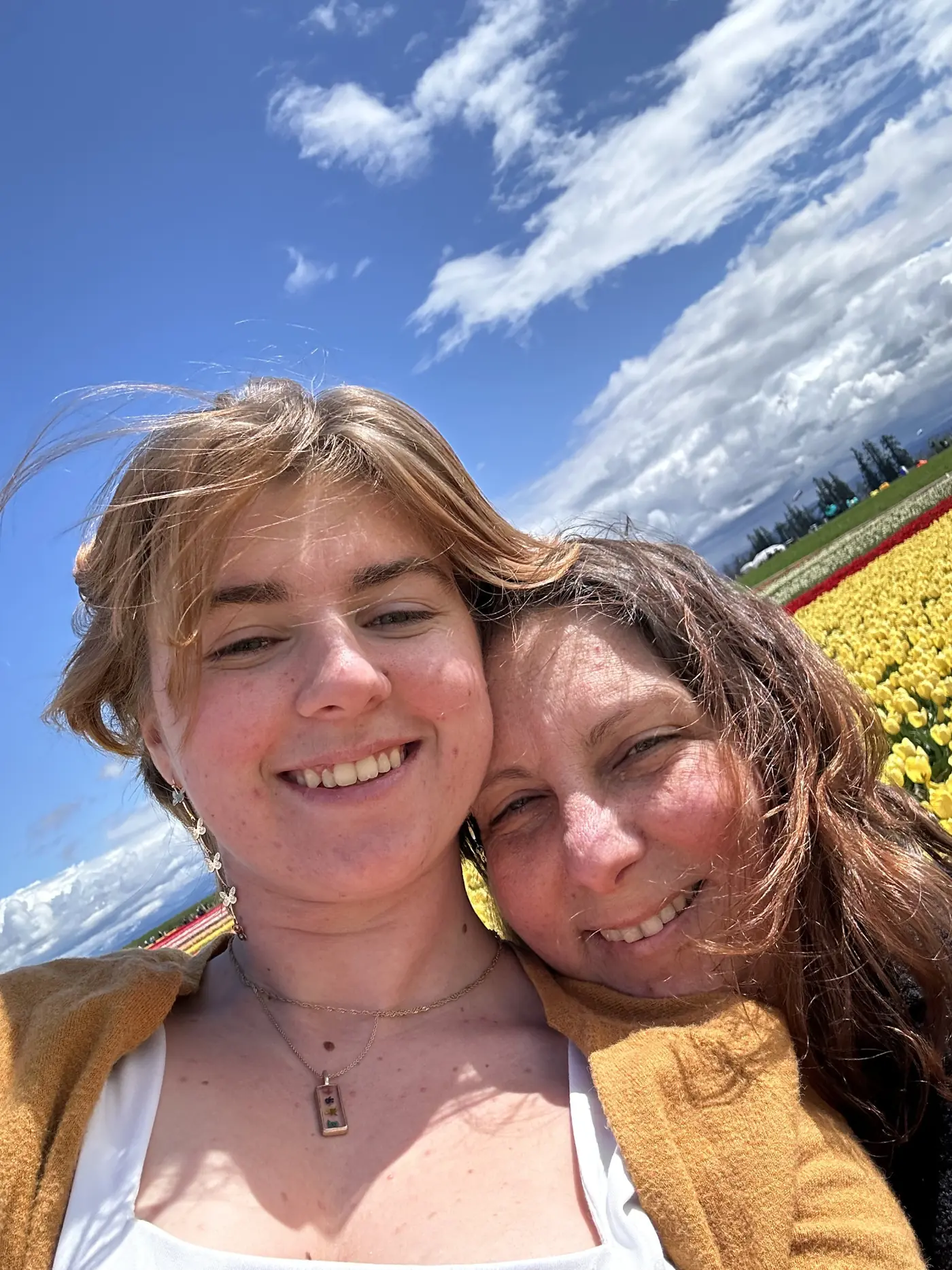 Heather Stamatelatos with a family member at a tulip field